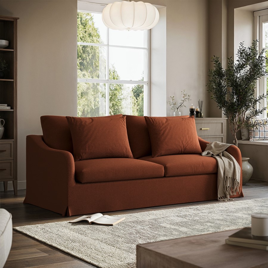 Rust Woven Fabric 3-Seater Slipcover Sofa - Eliza