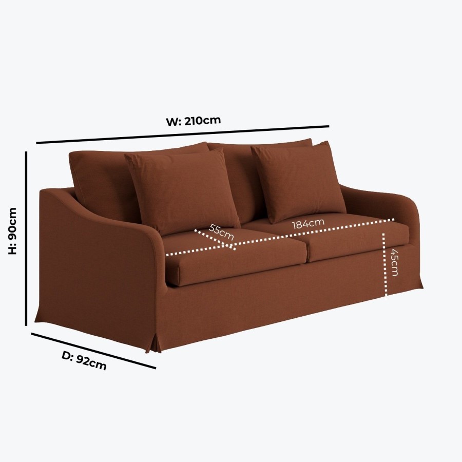 Rust Woven Fabric 3-Seater Slipcover Sofa - Eliza