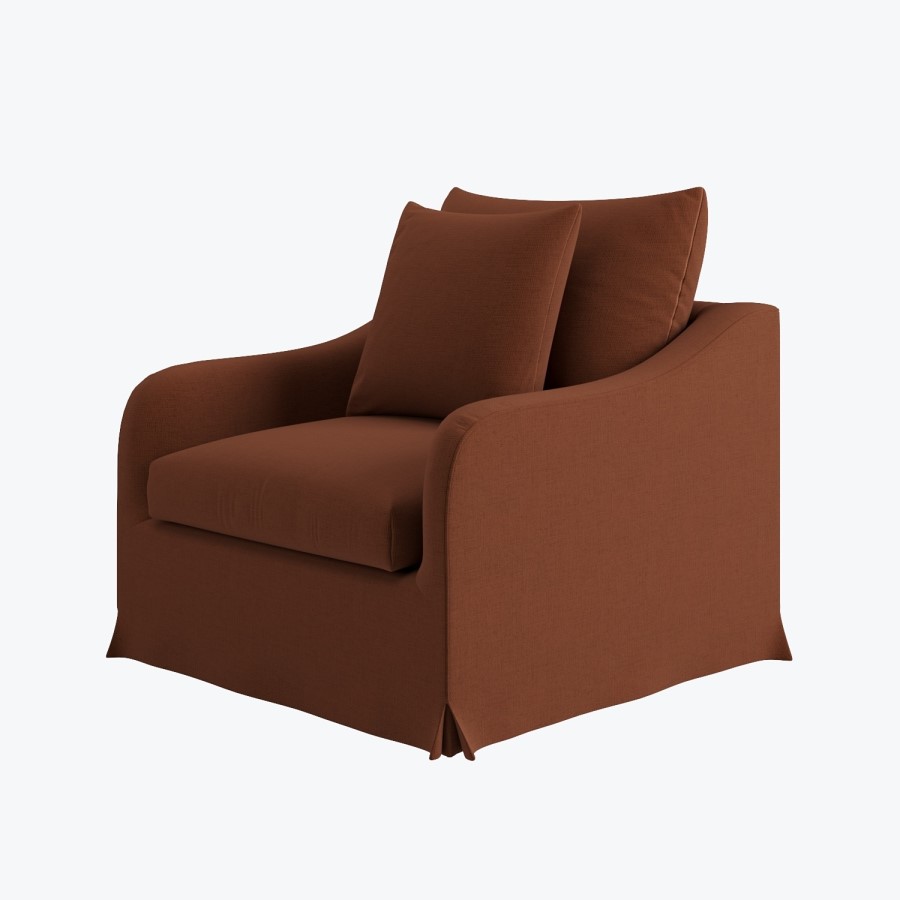 Rust Woven Fabric Slipcover Armchair - Eliza