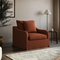 Rust Woven Fabric Slipcover Armchair - Eliza