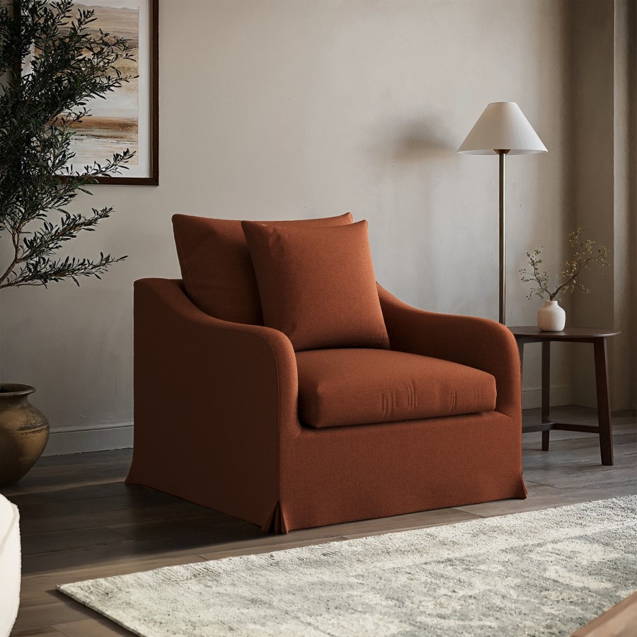 Rust Woven Fabric Slipcover Armchair - Eliza