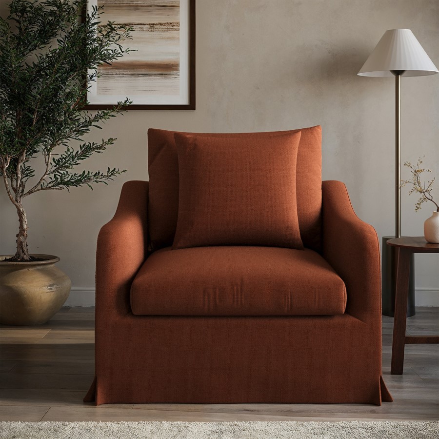 Rust Woven Fabric Slipcover Armchair - Eliza