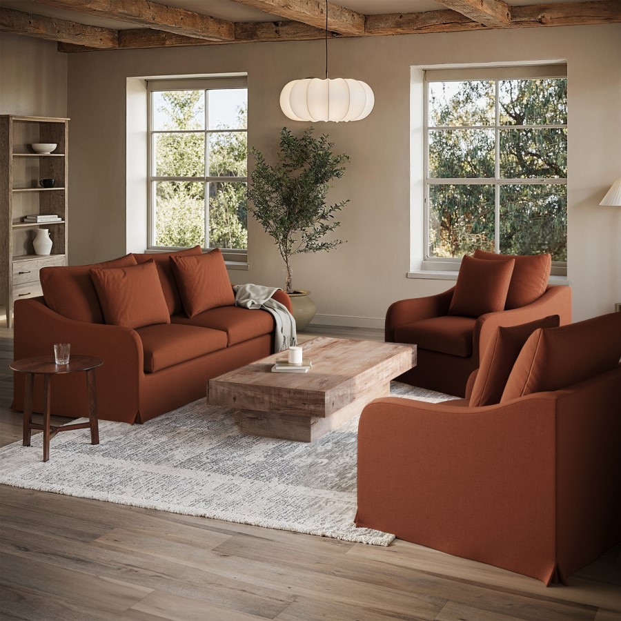 Rust Woven Fabric Slipcover Armchair - Eliza