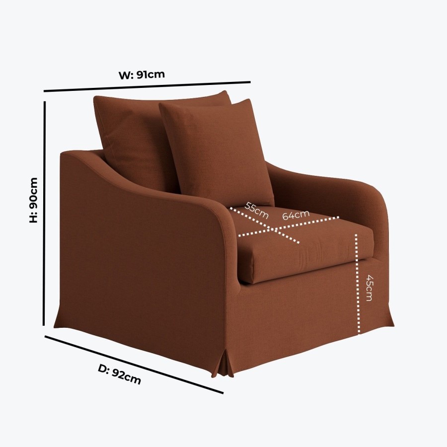 Rust Woven Fabric Slipcover Armchair - Eliza