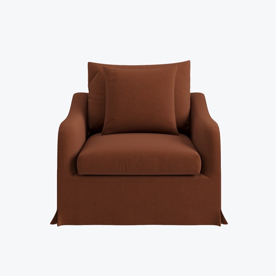 Rust Woven Fabric Slipcover Armchair - Eliza
