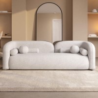 Cream Boucle Curved 3 Seater Sofa - Elma