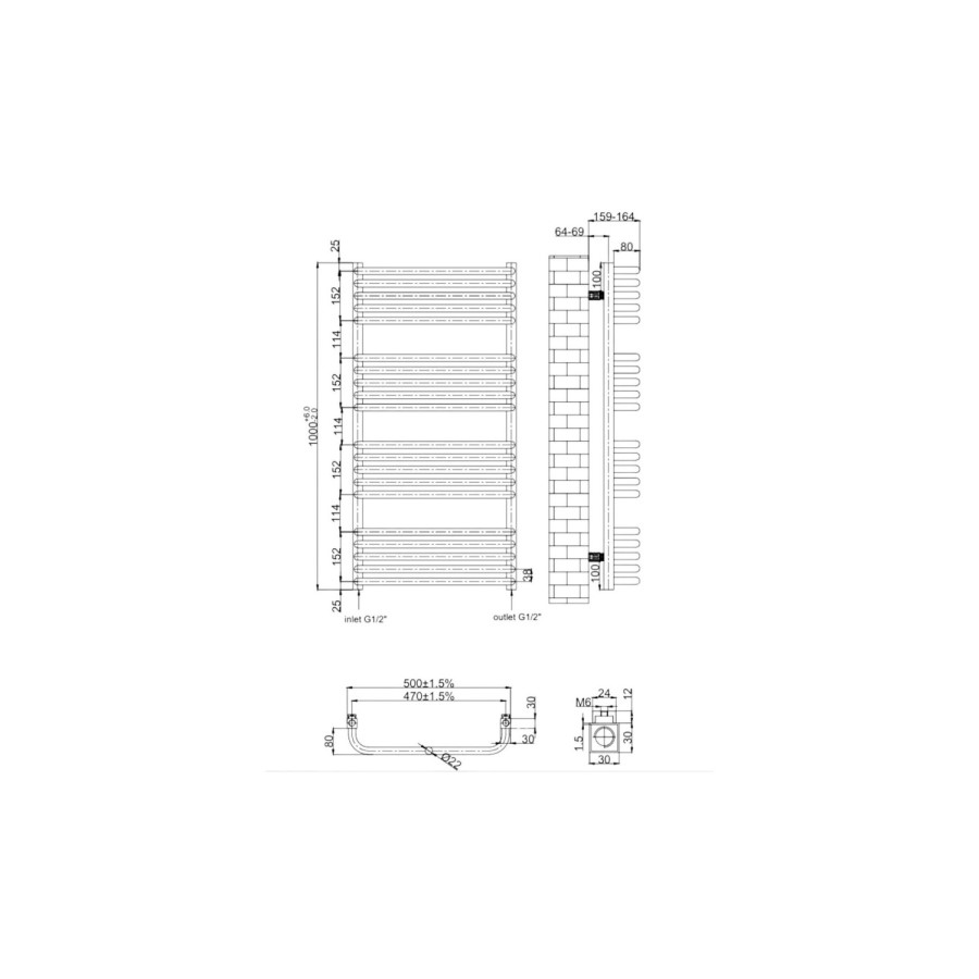 Chrome Curved Towel Radiator 1000 x 500mm - Ember