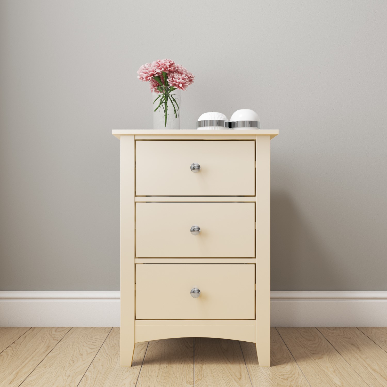 Emery 3 Drawer Bedside Cabinet In Cream Ivory Furniture123
