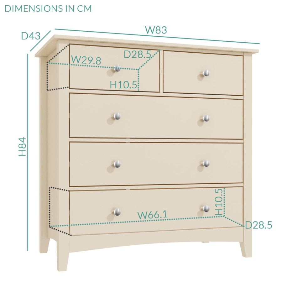 GRADE A1 - Farley 2+3 Chest of Drawers in Cream/Ivory