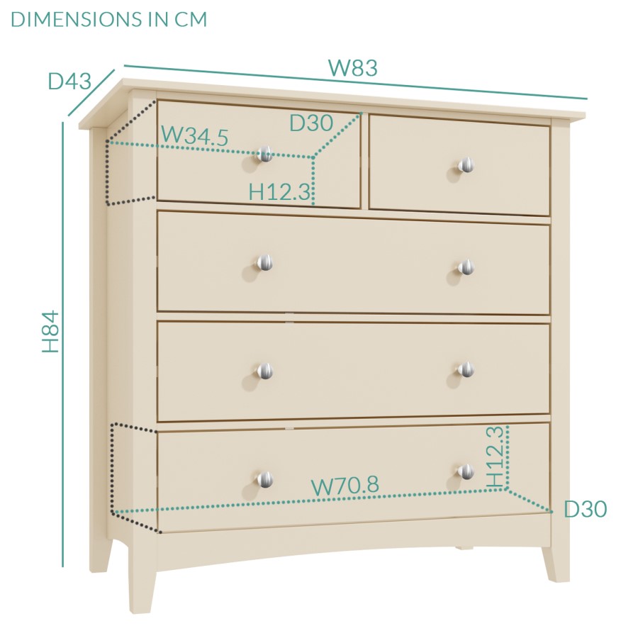 GRADE A1 - Emery 2+3 Chest of Drawers in Cream/Ivory