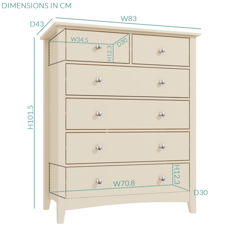 Emery 2+4 Chest of Drawers in Cream/Ivory