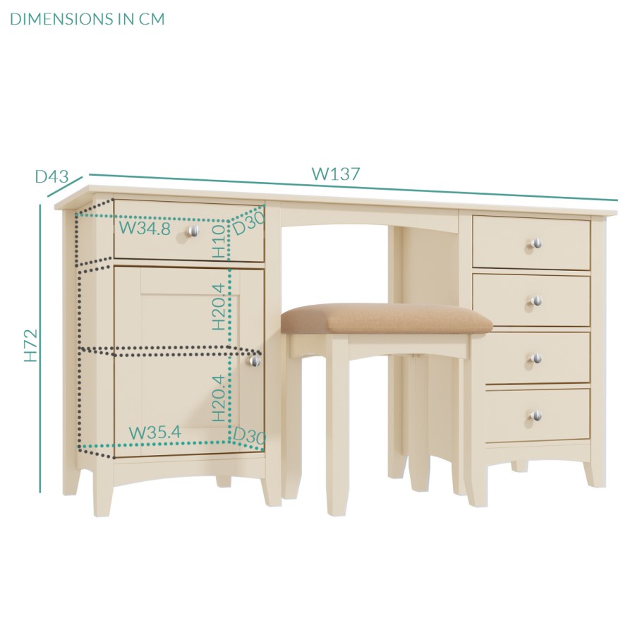 GRADE A1 - Emery 5 Drawer 1 Door Dressing Table in Cream/Ivory