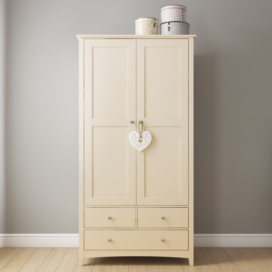 GRADE A2 - Cream Wardrobe with 2 Doors & 3 Drawers - Combi