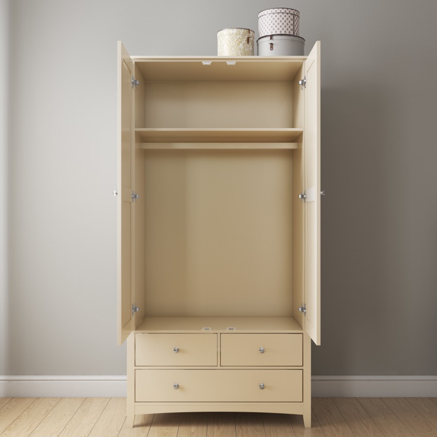 GRADE A2 - Cream Wardrobe with 2 Doors & 3 Drawers - Combi