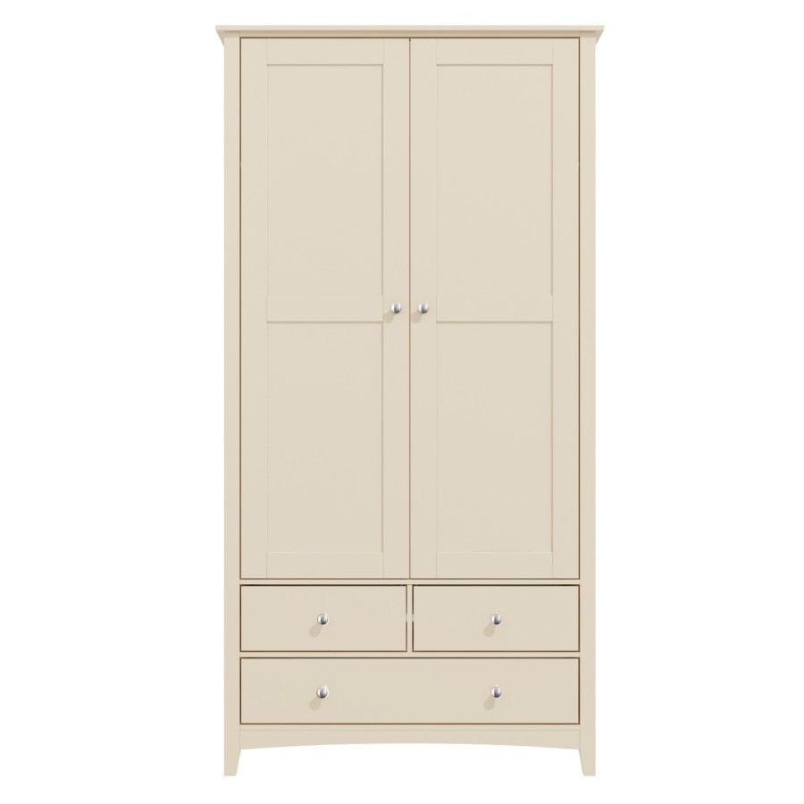 GRADE A2 - Cream Wardrobe with 2 Doors & 3 Drawers - Combi
