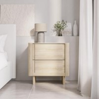 GRADE A2 - Light Wood Mid Century 2 Drawer Bedside Table  - Emile Sustainable Furniture