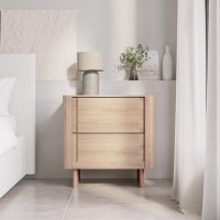 ONLY OPENED - Light Wood Mid Century 2 Drawer Bedside Table  - Emile Sustainable Furniture ONLY OPENED - Light Wood Mid Century 2 Drawer Bedside Table  - Emile Sustainable Furniture