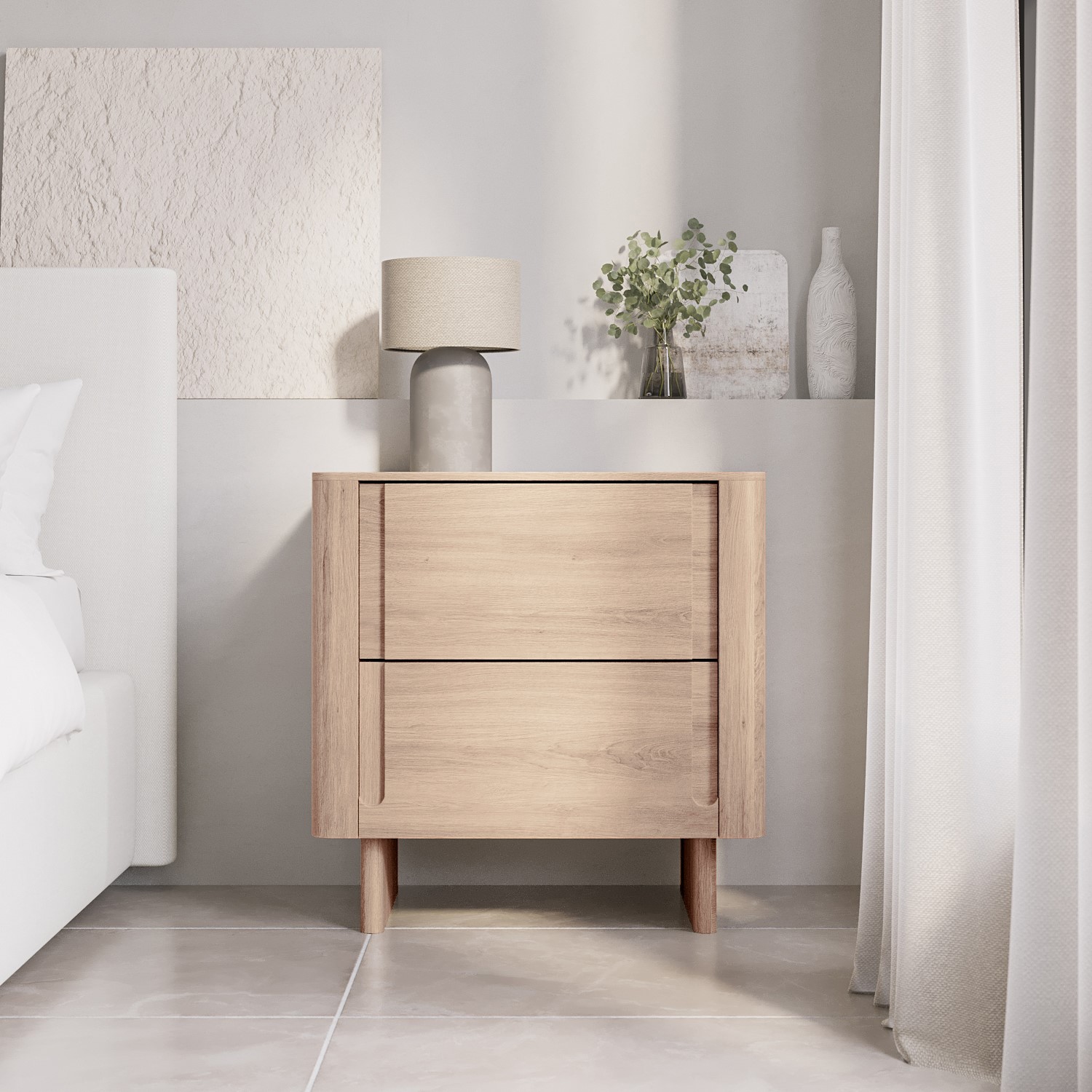 Photo of Light wood mid century 2 drawer bedside table - emile sustainable furniture