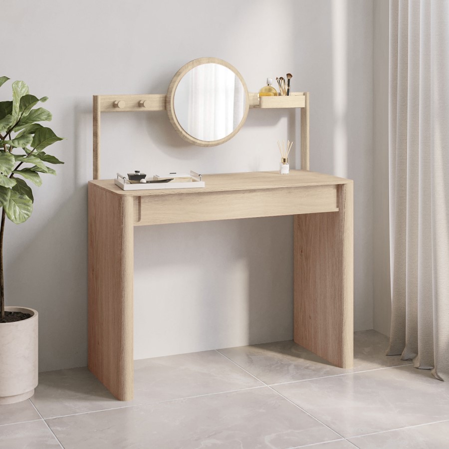 ALMOST PERFECT - Light Wood Mid Century Dressing Table with Mirror - Emile Sustainable Furniture