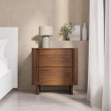 A1/EML004 ONLY OPENED - Dark Wood Mid Century 2 Drawer Bedside Table - Emile Sustainable Furniture
