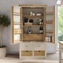 EMM001 Beige Double Freestanding Kitchen Larder Pantry Cupboard with Oak Crate Drawers - Emilia