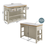 Beige Large Freestanding Kitchen Island with Storage & Stone Top - Emilia