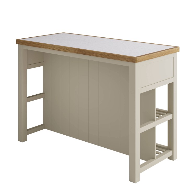 Beige Freestanding Kitchen Island with Storage & Stone Top - 140cm - Emilia