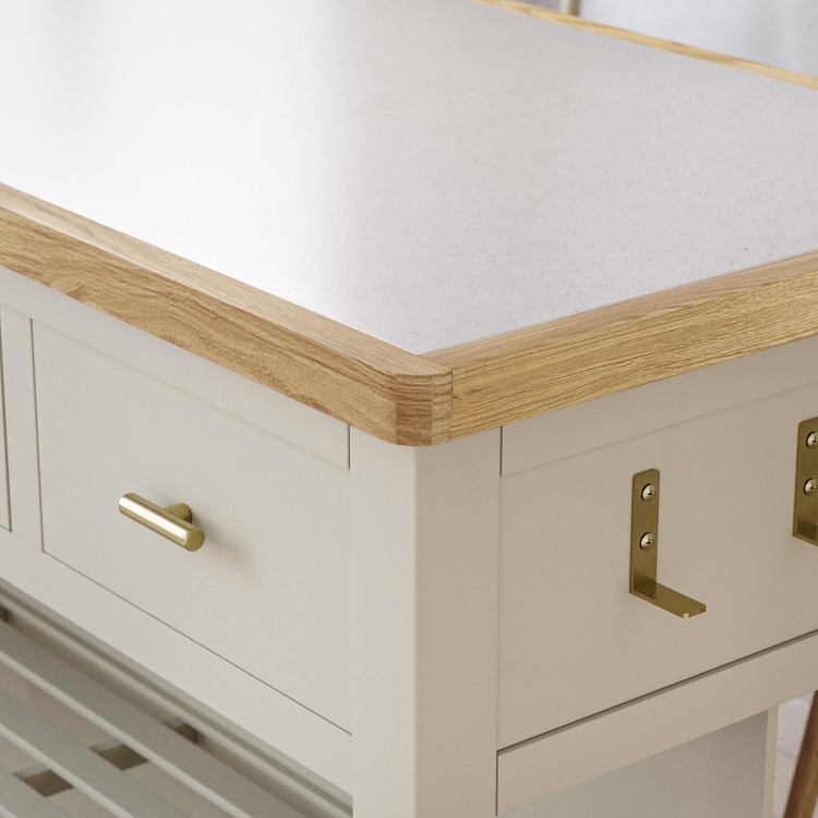 Beige Freestanding Kitchen Island with Storage & Stone Top - 140cm - Emilia