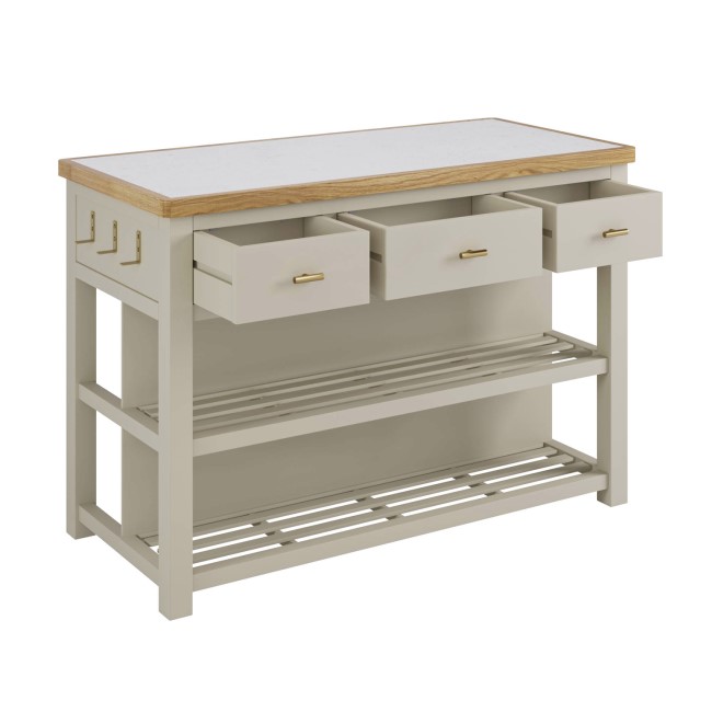 Beige Freestanding Kitchen Island with Storage & Stone Top - 140cm - Emilia