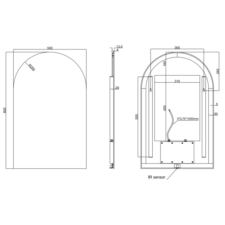 Arched Backlit Heated Bathroom Mirror with Lights 500 x 800mm – Empire