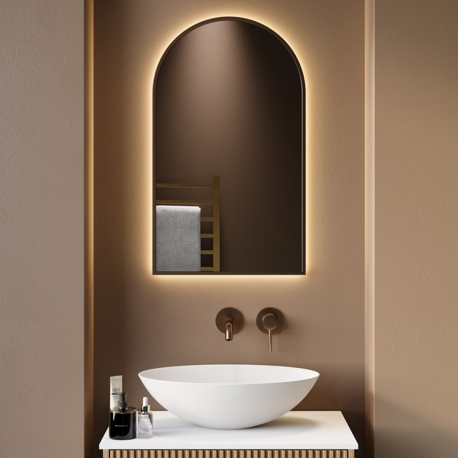 Arched Bronze Backlit Heated Bathroom Mirror with Lights 500 x 800mm - Empire