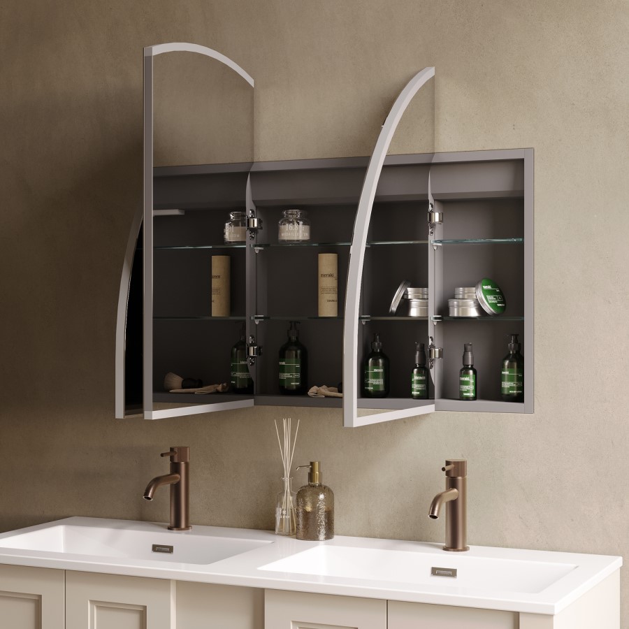 Triple Door Chrome Bathroom Mirror Cabinet with Lights, Demister & Shaver Socket 1200 x 690mm - Empire
