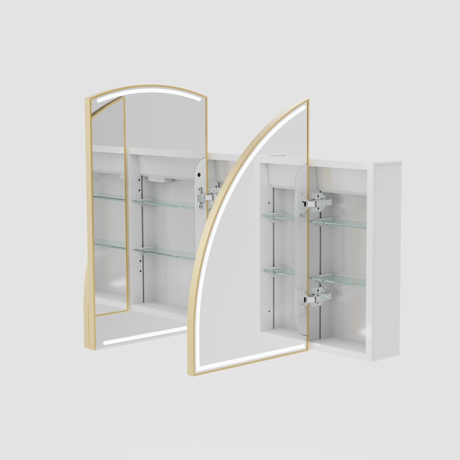 Triple Door Brass Bathroom Mirror Cabinet with Lights, Demister & Shaver Socket 1200 x 690mm - Empire