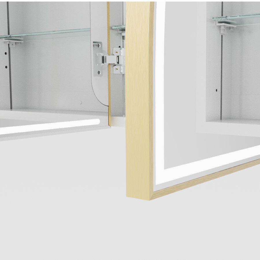 Triple Door Brass Bathroom Mirror Cabinet with Lights, Demister & Shaver Socket 1200 x 690mm - Empire