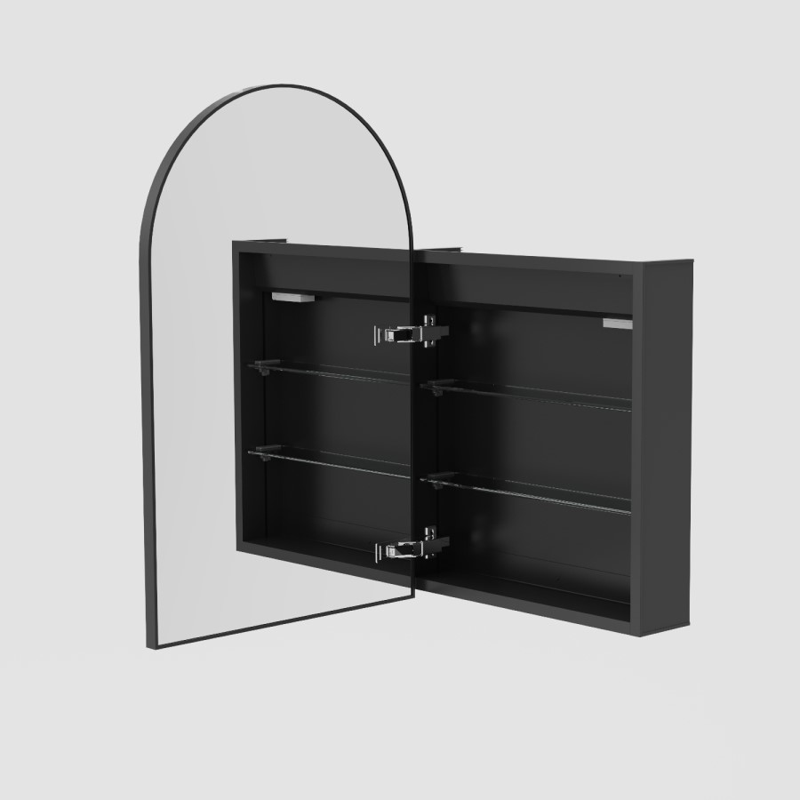 Single Door Black Bathroom Mirror Cabinet with Lights, Demister & Shaver Socket 500 x 800mm - Empire