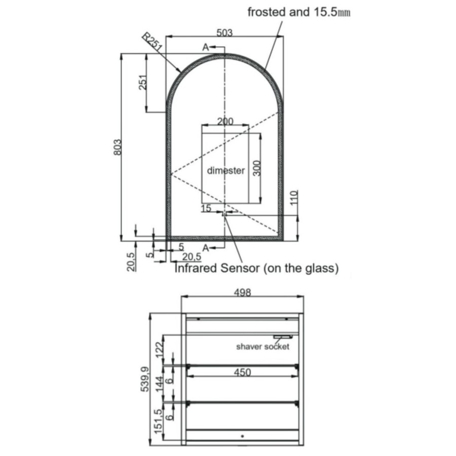 Single Door Black Bathroom Mirror Cabinet with Lights Demister & Shaver Socket 500 x 800mm - Empire