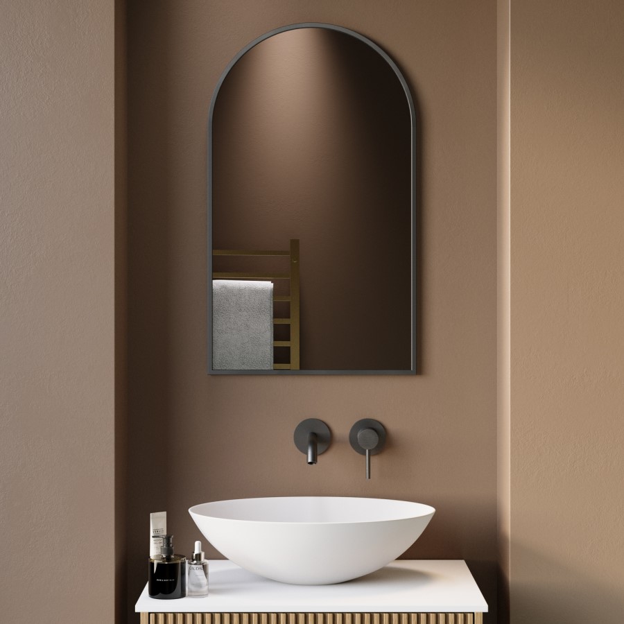 Arched Grey Backlit Heated Bathroom Mirror with Lights 500 x 800mm - Empire