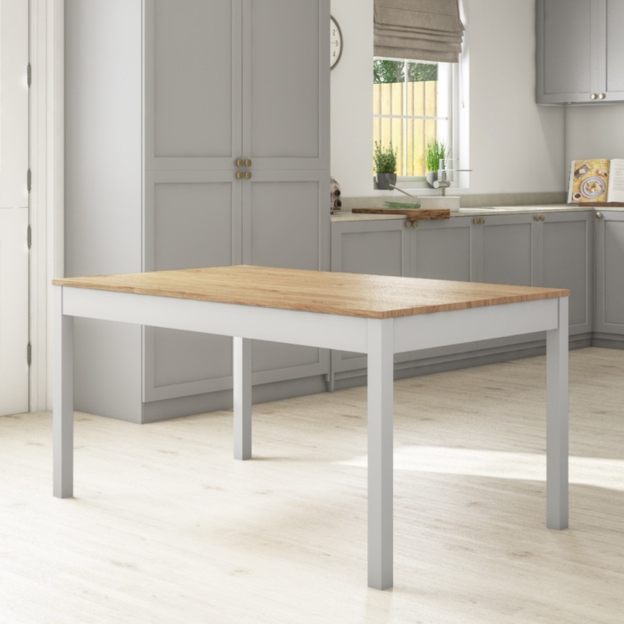 Grey & Solid Pine Dining Table - Seats 6 - Emerson