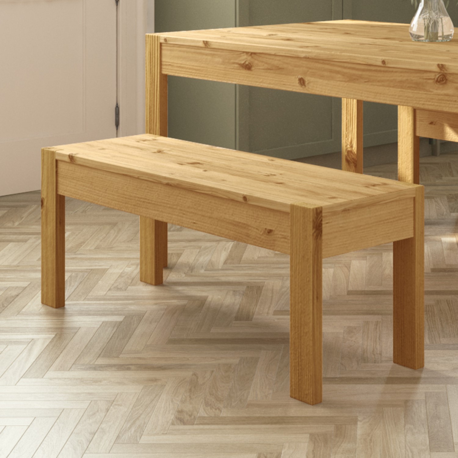Photo of Wooden dining bench in solid pine - seats 2 - emerson