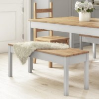 Grey and Solid Pine Dining Bench - Seats 2 - Emerson Grey and Solid Pine Dining Bench - Seats 2 - Emerson