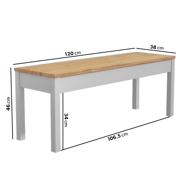 Grey and Solid Pine Dining Bench - Seats 2 - Emerson