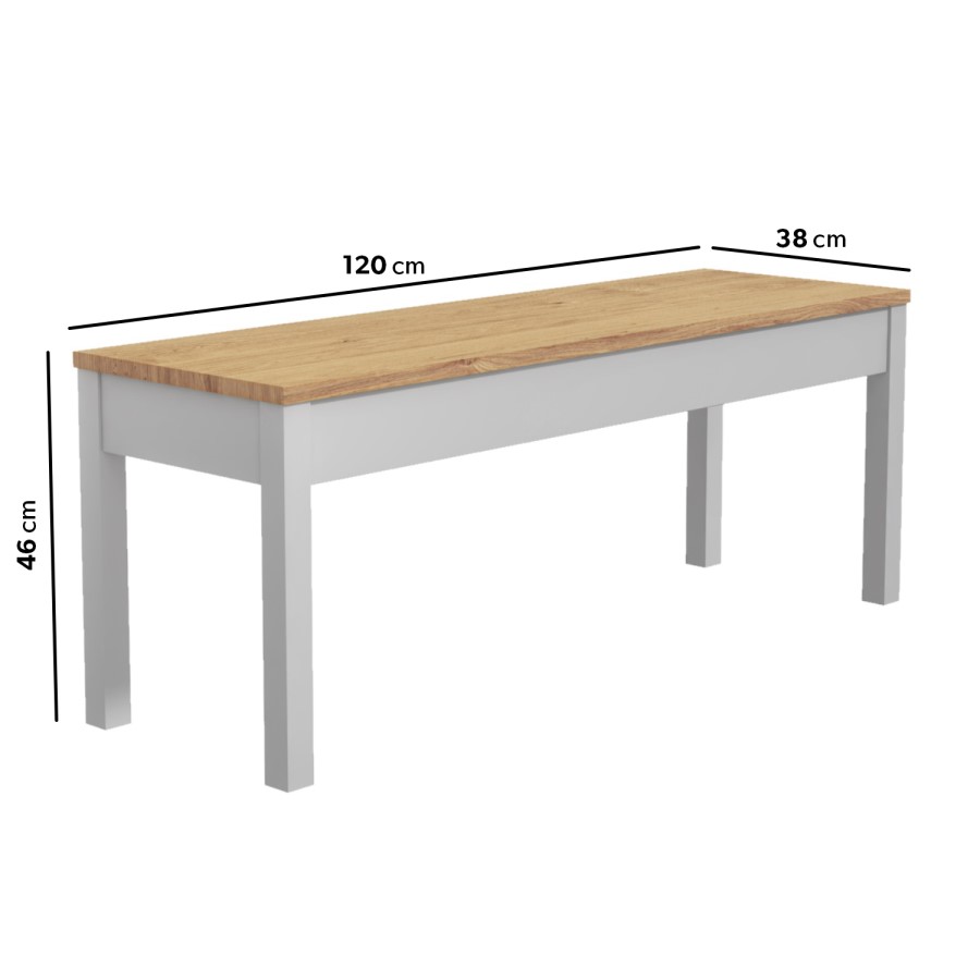 Emerson Wooden Dining Bench in Solid Pine & Grey - Seats 2