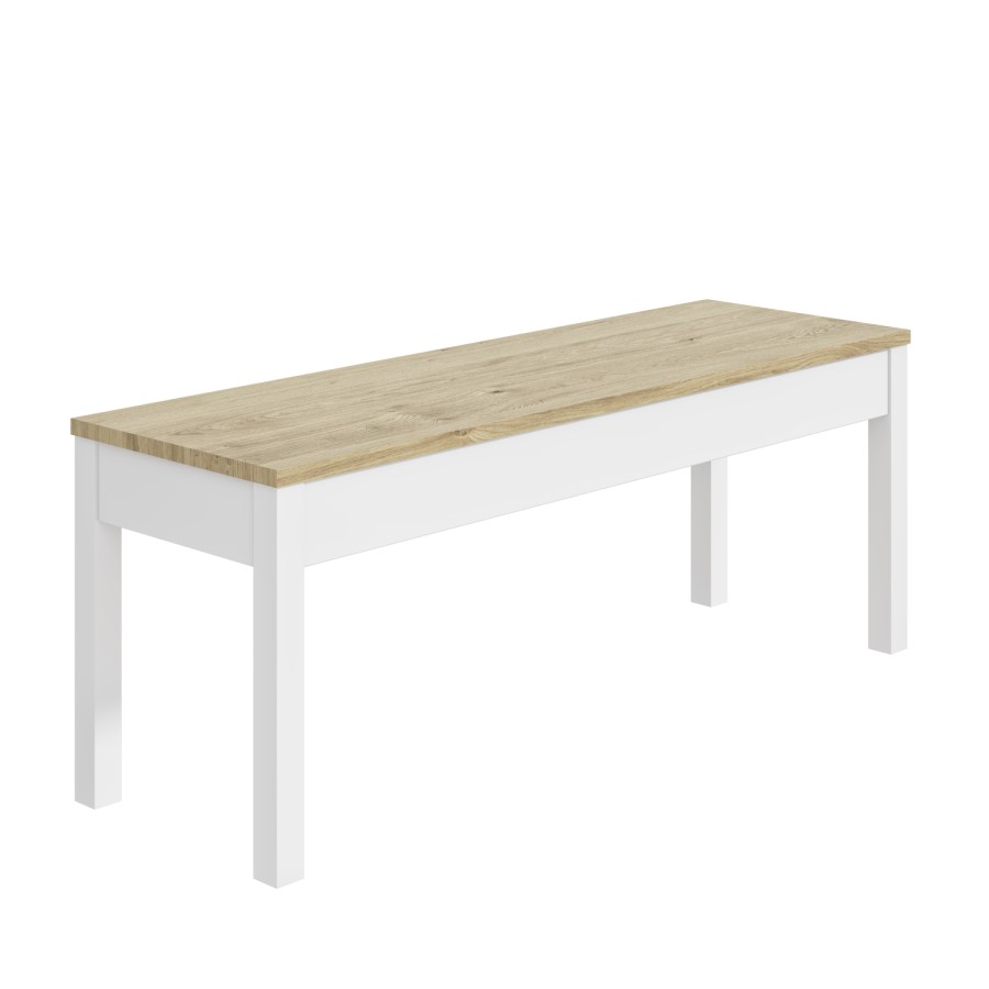 Large White & Solid Pine Dining Bench - Seats 2 - Emerson