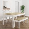 Large White &amp; Solid Pine Dining Bench - Seats 2 - Emerson