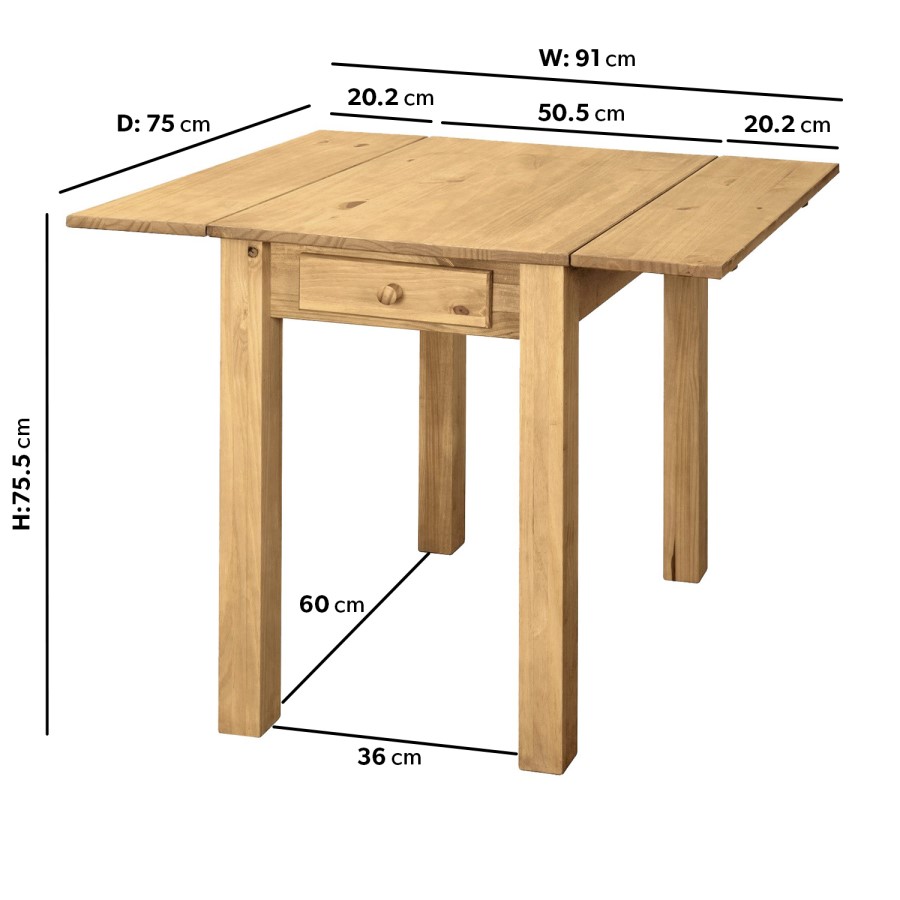 Drop Leaf Dining Table in Solid Pine - Seats 2- Emerson