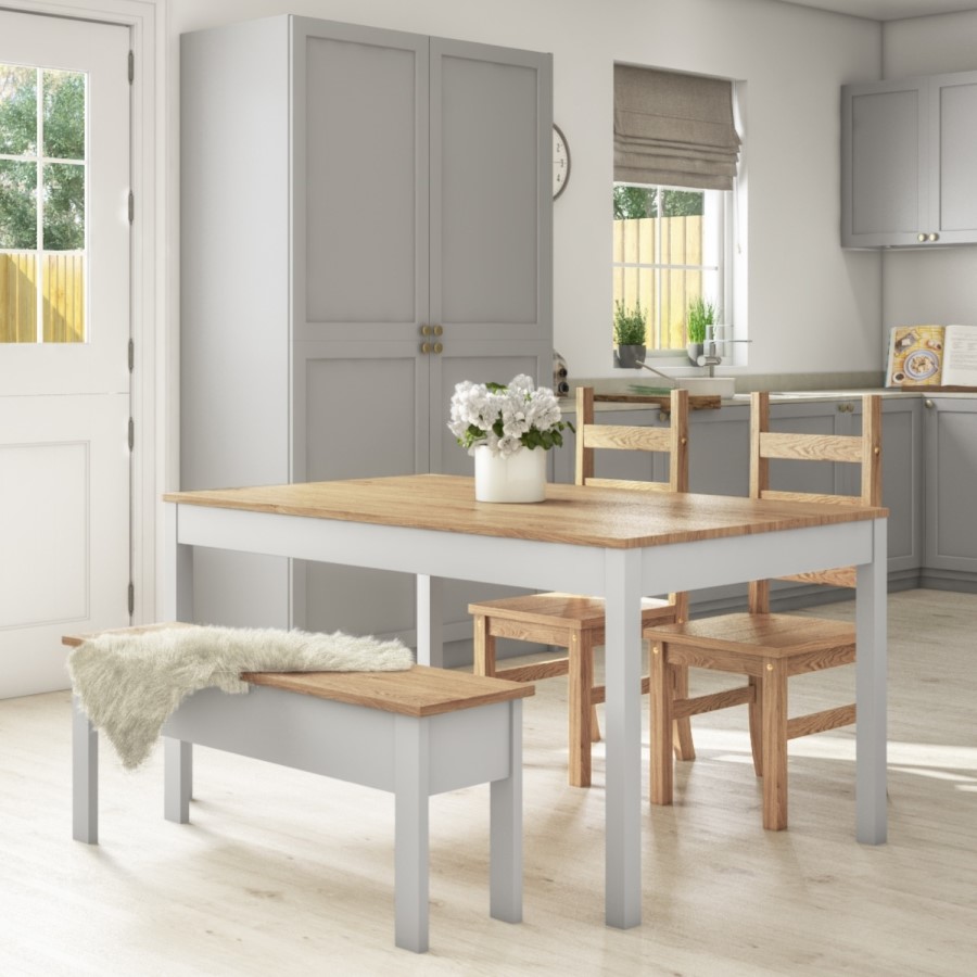 GRADE A2 - Grey and Pine Dining Bench with Storage - Seats 2 - Emerson