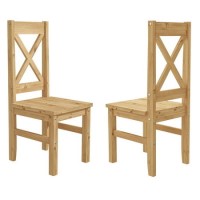 GRADE A1 - Set of 2 Solid Pine Cross Back Dining Chairs - Emerson