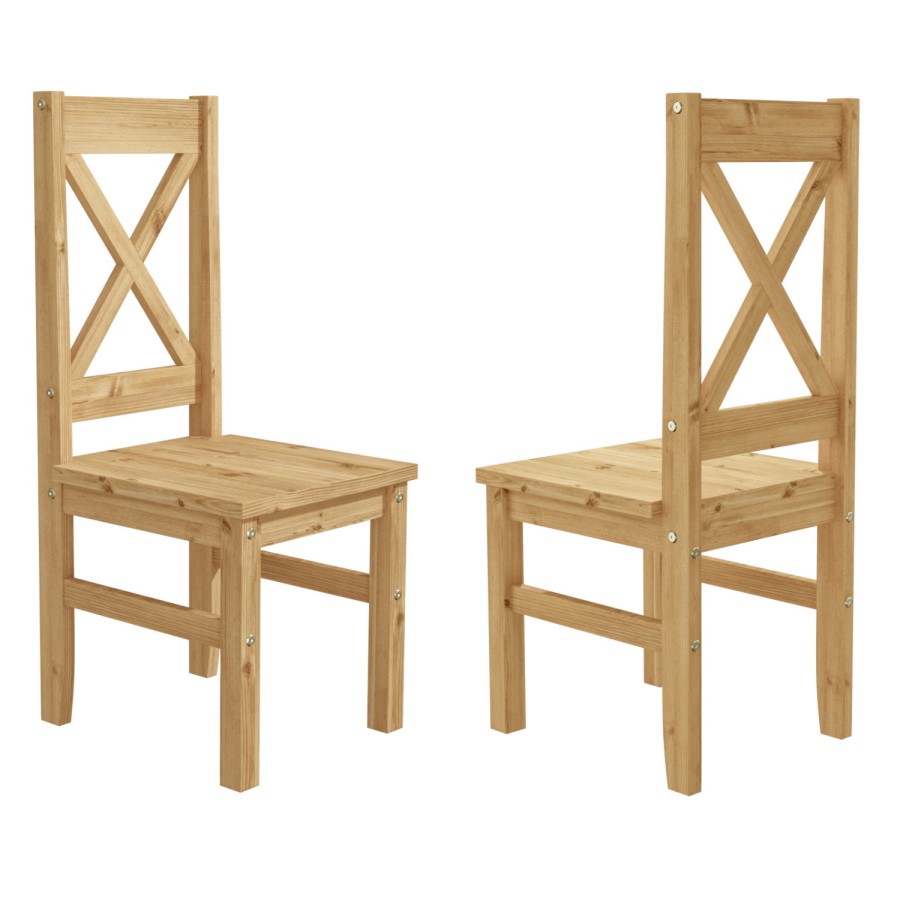 GRADE A1 - Set of 2 Solid Pine Cross Back Dining Chairs - Emerson