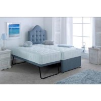 Single Guest Bed with Trundle and Mattresses in Blue Linen - Emperor - Bedmaster
