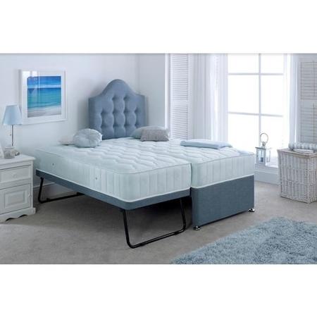 Single Guest Bed with Trundle and Mattresses in Blue Linen - Emperor - Bedmaster